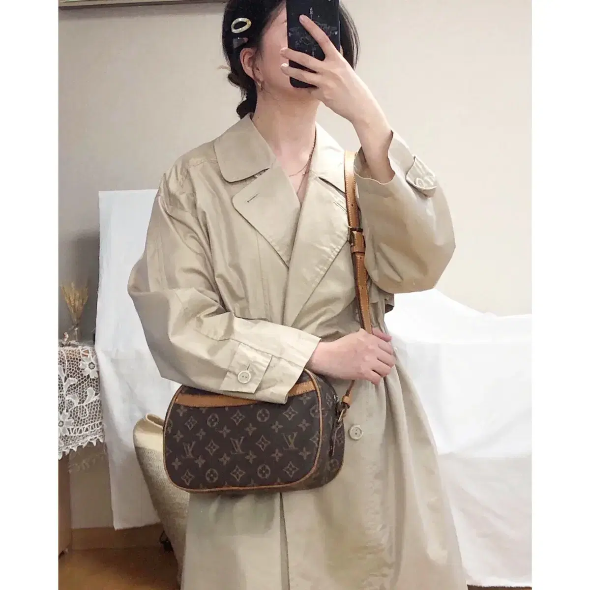 Vintage Long Trench Coat bom Jacket