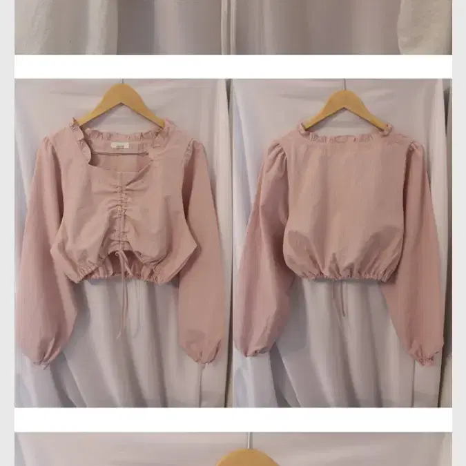 Look At Me Shirred Crop Ribbon Blouse Pink