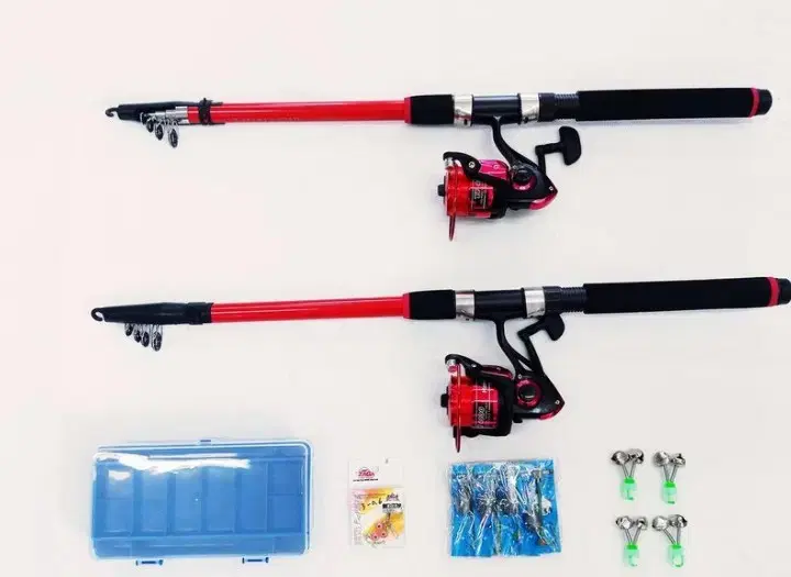 (No. 506) One-two fishing rod 3m x 2+4000 reel x 2+reel line + tackle box, all accessories