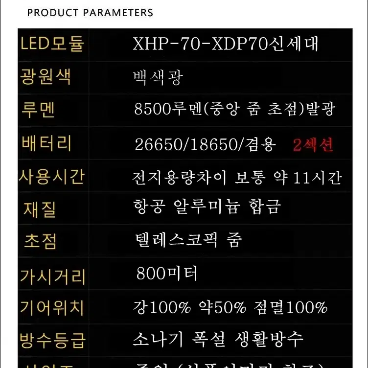 가장 밝은 미국xhp 루멘후레쉬 손전등 헤드랜턴  핸드폰 노트북 의자