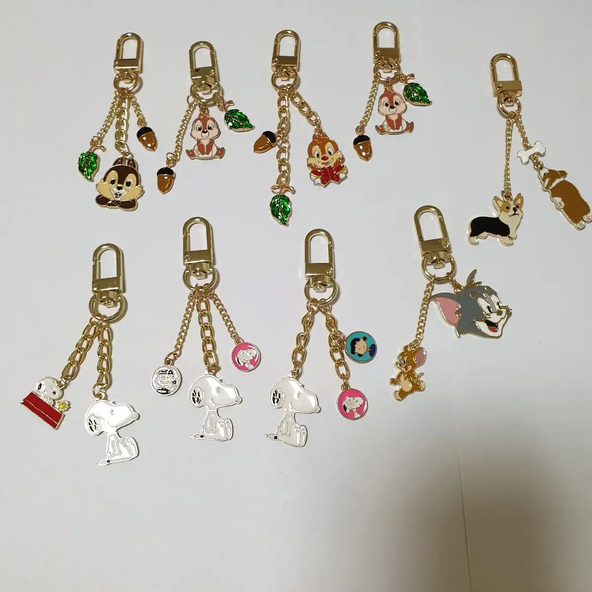 Disney Chip 'n Dale, Snoopy, and Tom and Jerry keyrings