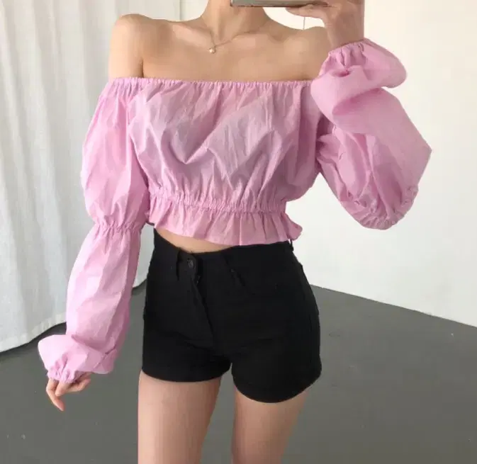 Long-sleeved off-the-shoulder blouse