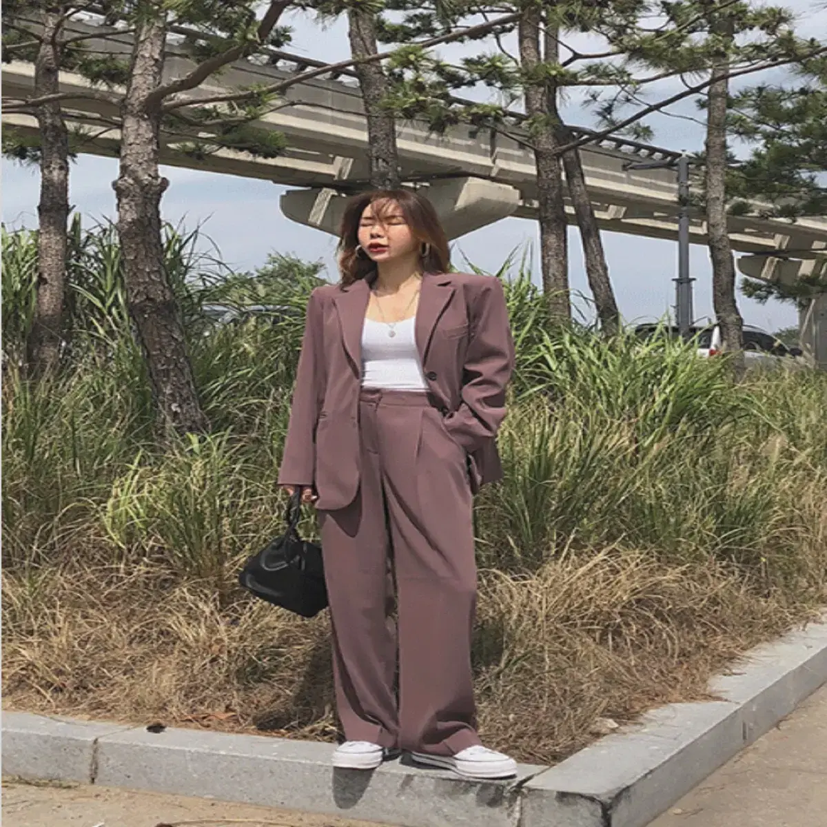 기본 베이직 박시 오버핏 블레이저 자켓 핀턱 와이드 슬랙스 바지 팬츠