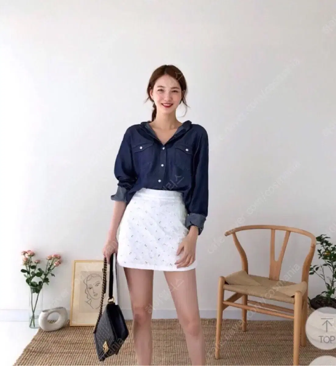 Imvely denim shirt + lace skirt