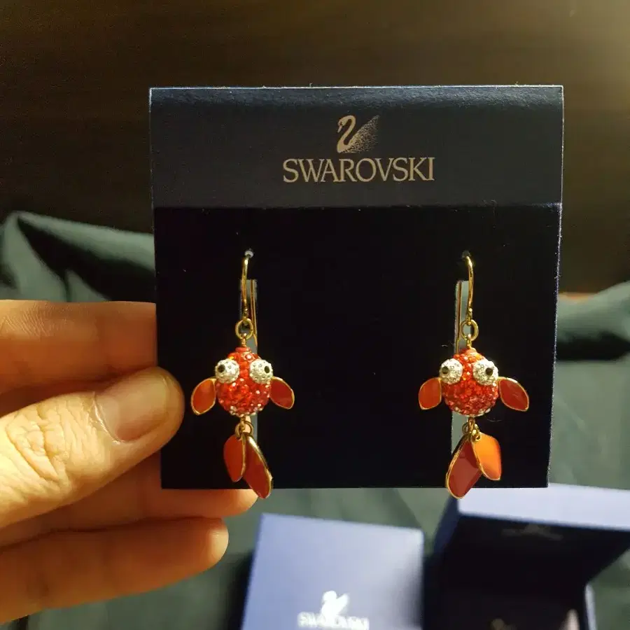 스와로브스키 금붕어 골드피쉬 귀걸이 새상품 swarovski