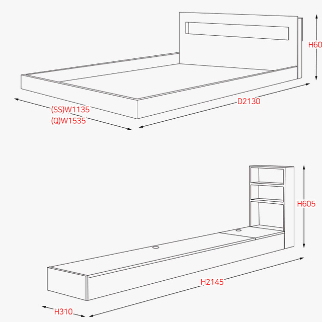 [매트리스증정]저상형LED 침대 콘센트 (SS,Q) 수납 패밀리 낮은침대