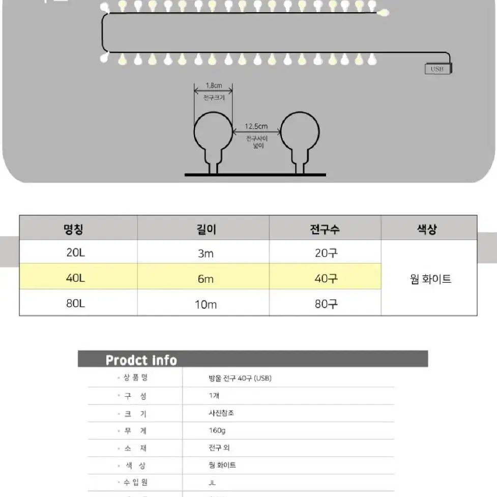 2개/ LED 앵두전구 40구 6m/ PUQ037