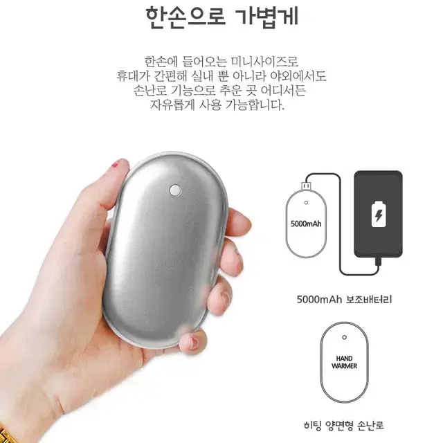 휴대용 보조배터리 충전식 손난로 5000mAh