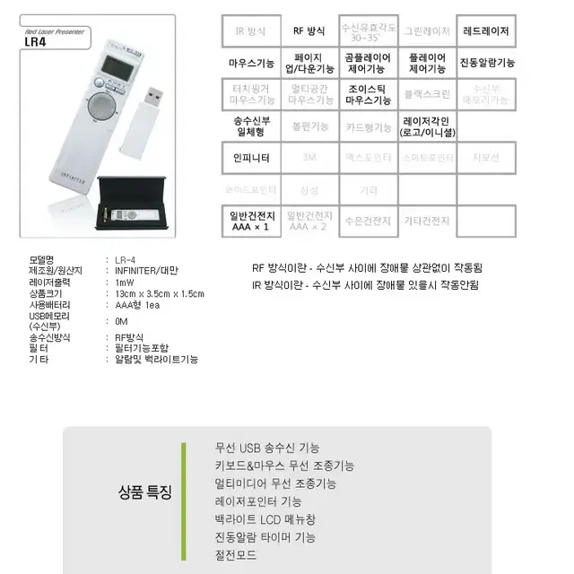 인피니터 LR-4 다기능 무선 레이저 포인터