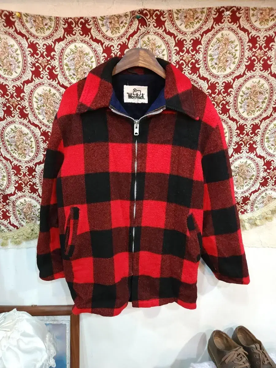 울리치 90s 양털 빅체크 울 점퍼 woolrich