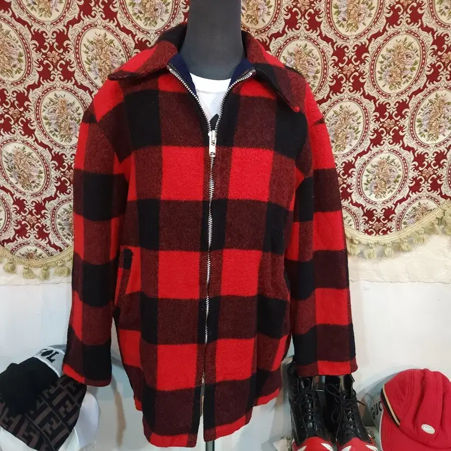 울리치 90s 양털 빅체크 울 점퍼 woolrich