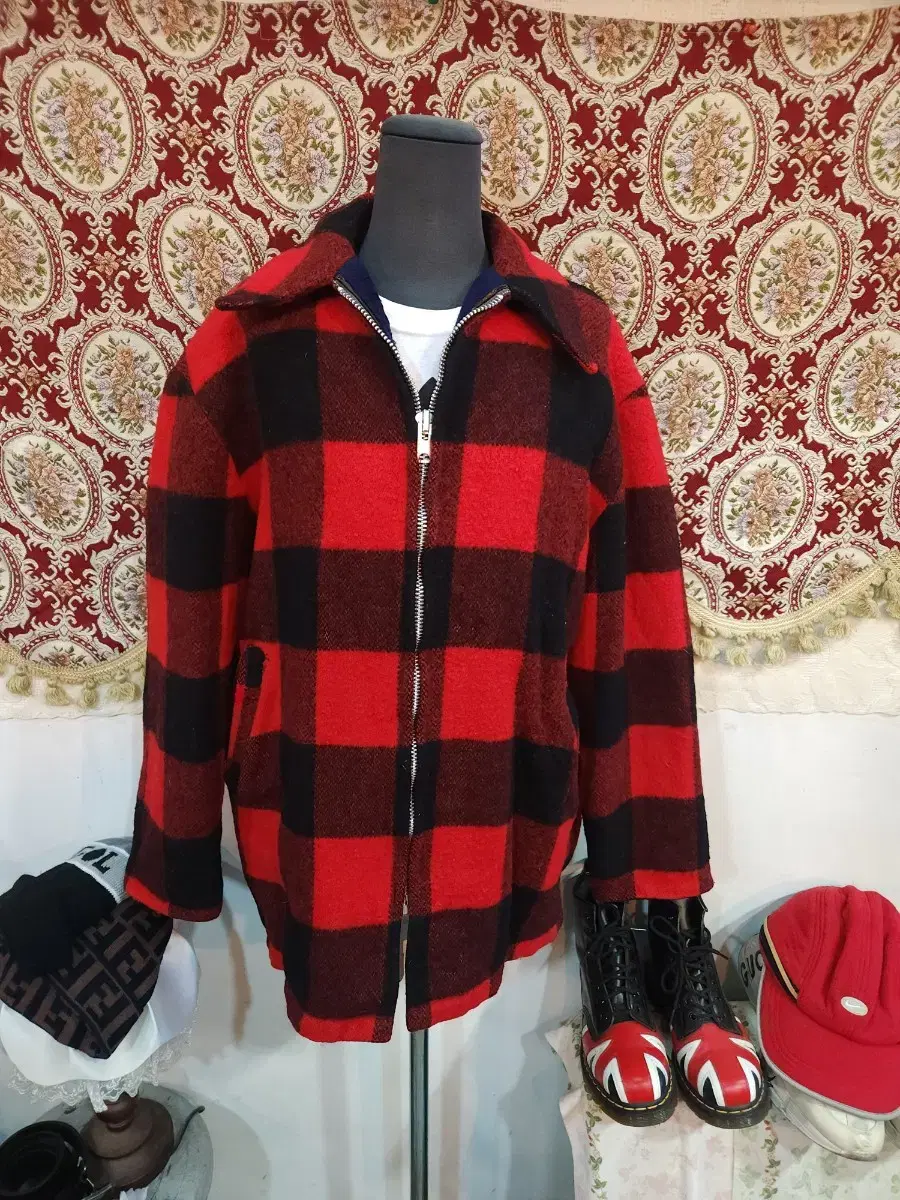 울리치 90s 양털 빅체크 울 점퍼 woolrich