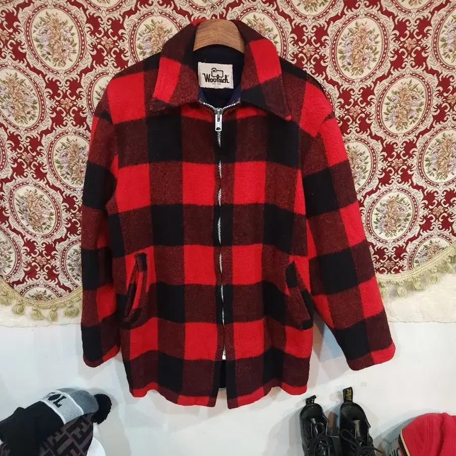 울리치 90s 양털 빅체크 울 점퍼 woolrich