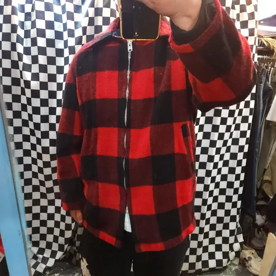 울리치 90s 양털 빅체크 울 점퍼 woolrich