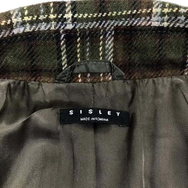 정품 시슬리 SISLEY 카키 타탄체크 울블렌드 자켓