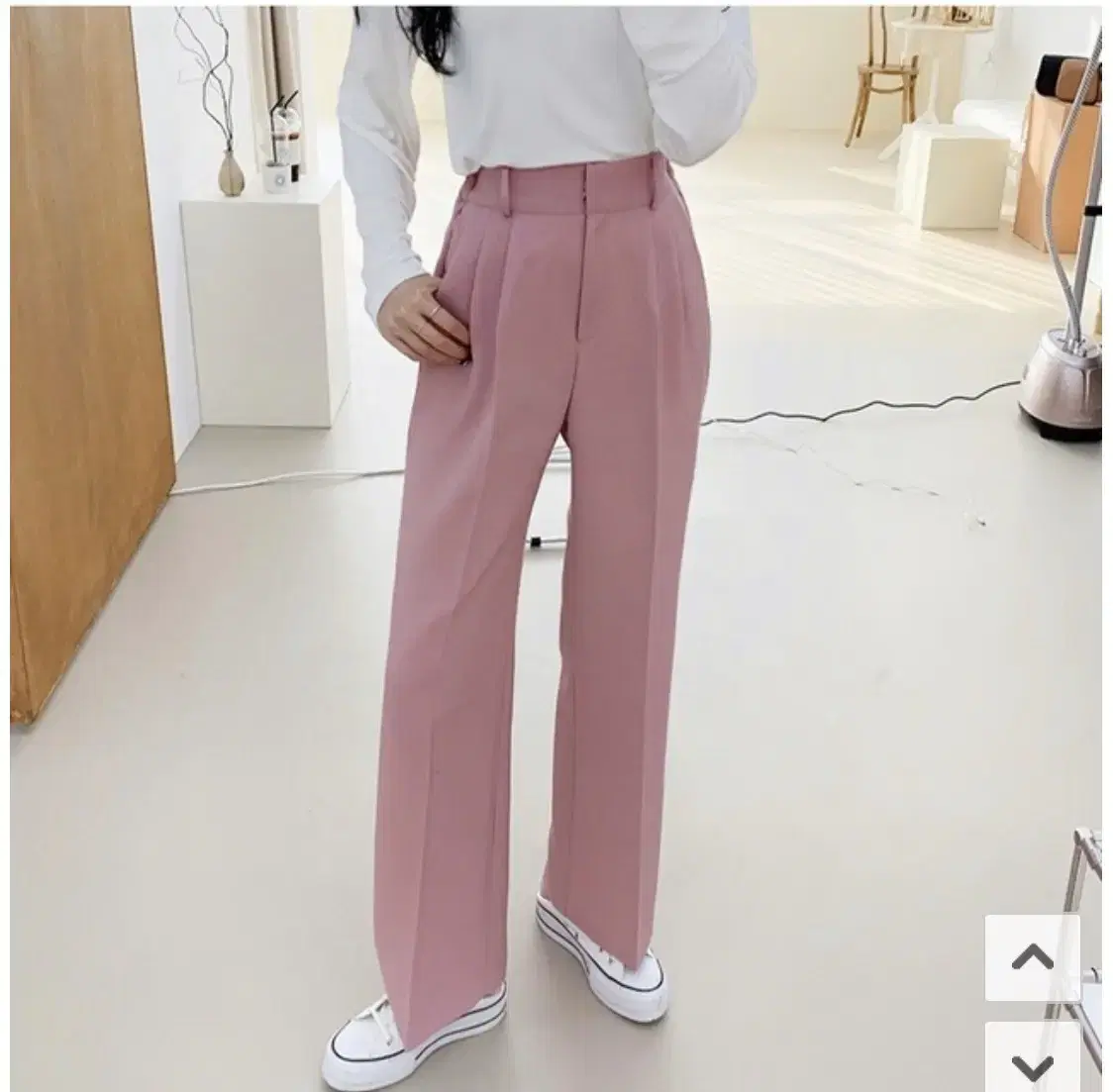 [NEW] Banded Pintuck Wide Slacks Pink FREE