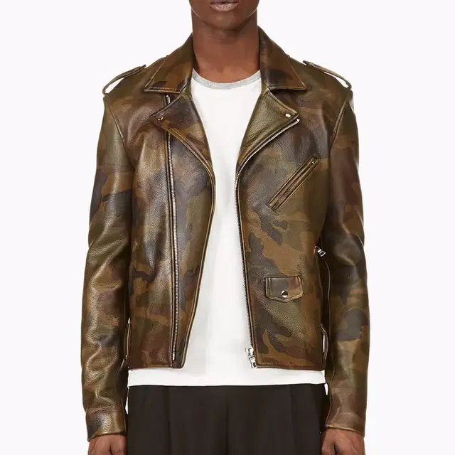 pyer moss - camo leather biker jacker