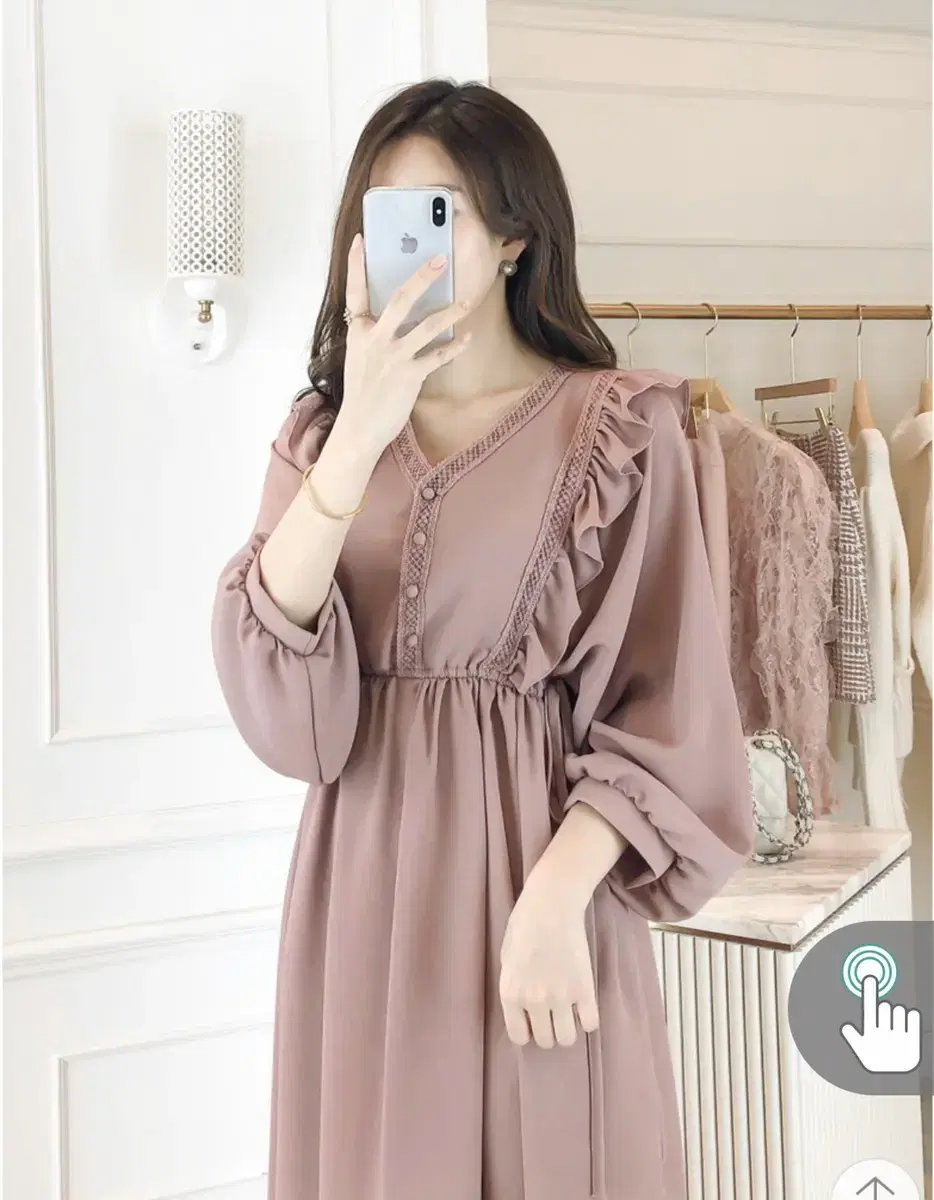 Long frill button ONEPIECE Pink