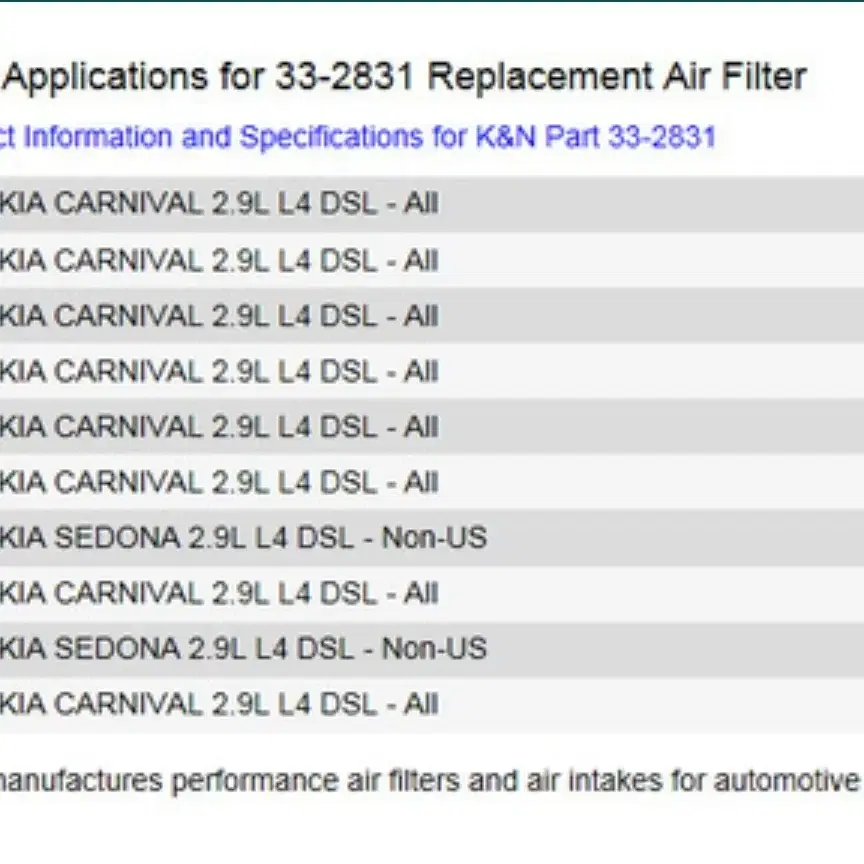 k&n 정품 oem 타입 카니발 2.9 디젤 팝니다