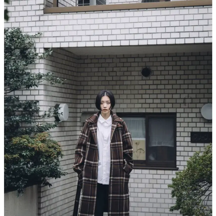 셔터 belted wool check coat