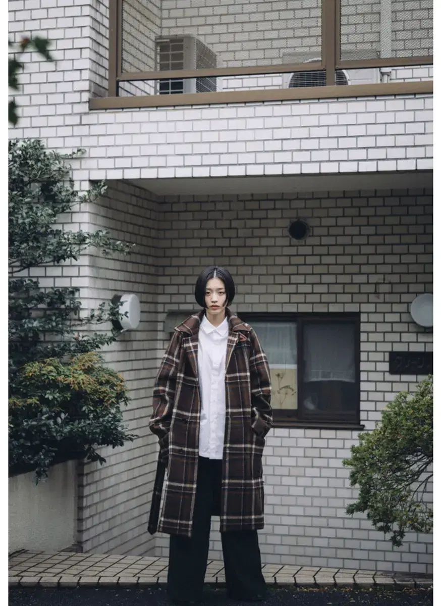 shutter belted wool check coat