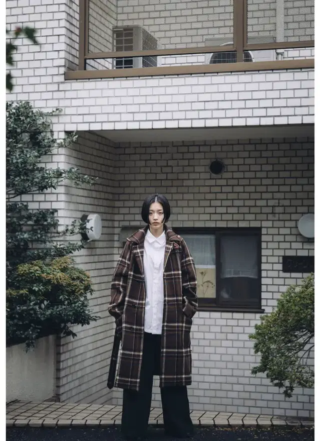 셔터 belted wool check coat