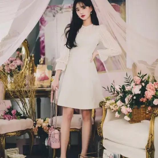 밀크코코아 파우더블루 레이스 트위드 dress 제니베리아뜨랑스피오나더봄