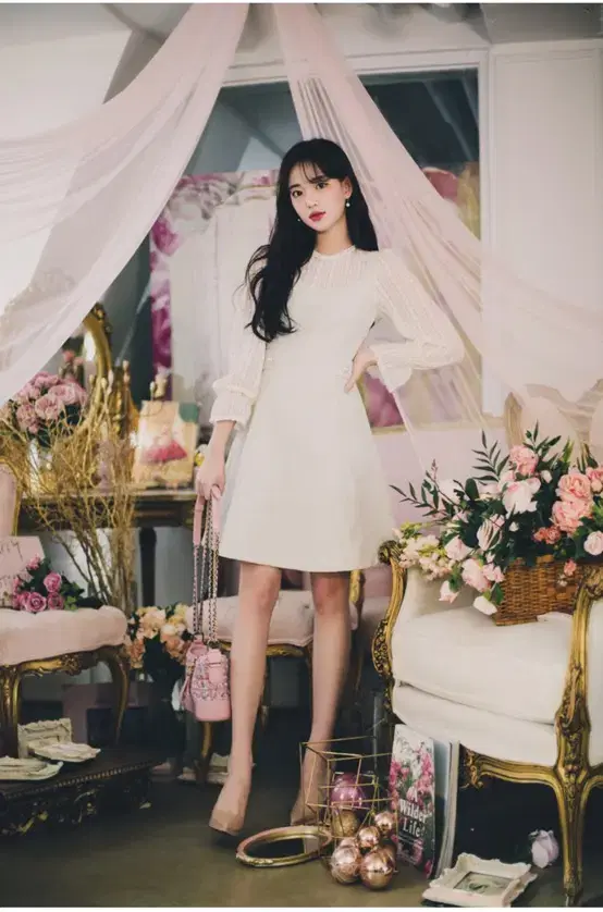 밀크코코아 파우더블루 레이스 트위드 dress 제니베리아뜨랑스피오나더봄