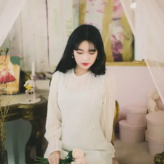 밀크코코아 파우더블루 레이스 트위드 dress 제니베리아뜨랑스피오나더봄