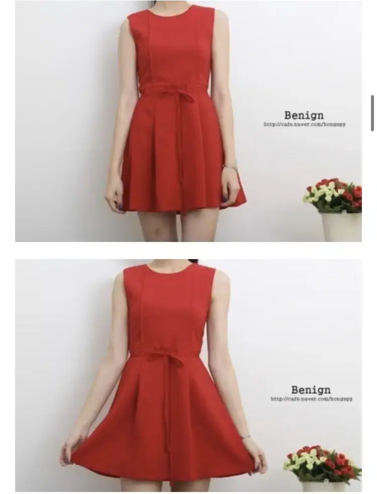 Selen ONEPIECE Red Sleeveless Ribbon