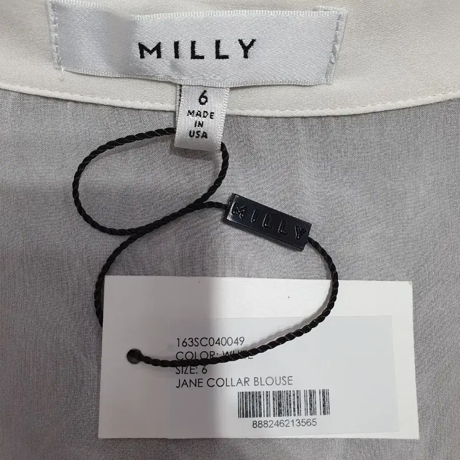 택부착 MILLY USA 정품 컬러 보석 장식 카라 실크 블라우스