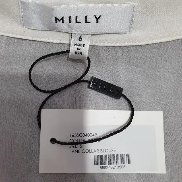 택부착 MILLY USA 정품 컬러 보석 장식 카라 실크 블라우스