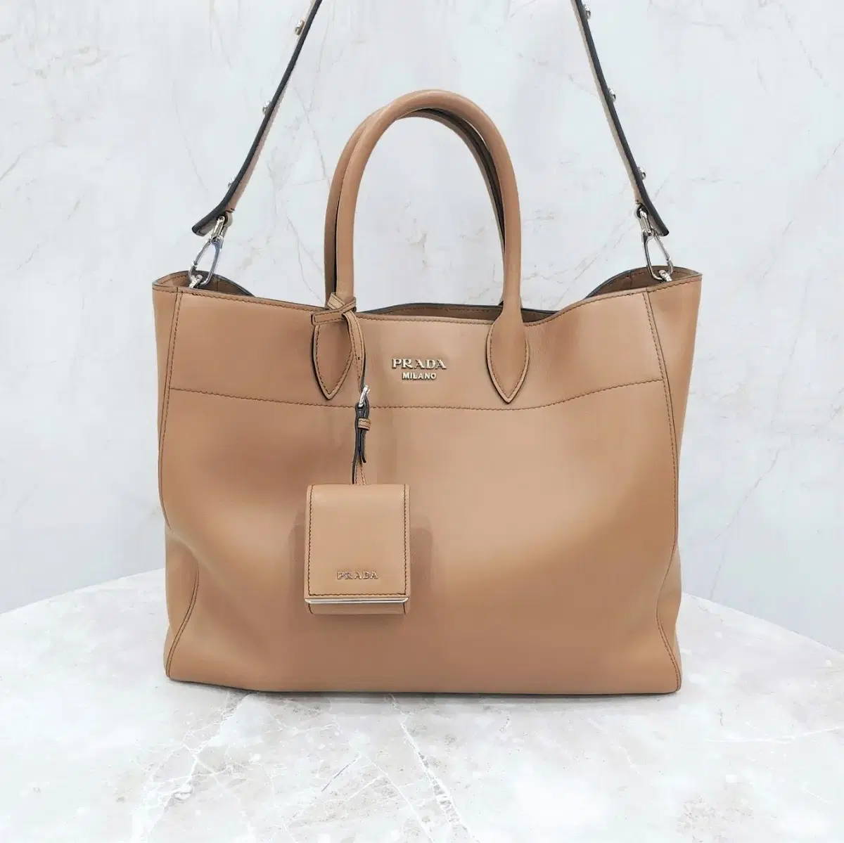 Prada Beige Lettering Logo Mini Pocket Tote Shoulder Bag