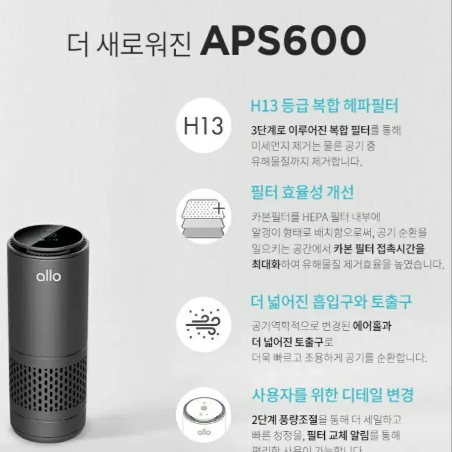 알로 ASP 600 차량겸용 공기청정기 새제품입니다