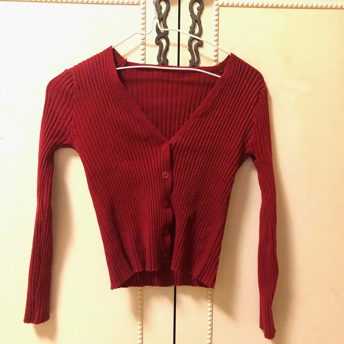 Stiff ribbed cardigan - burgundy color