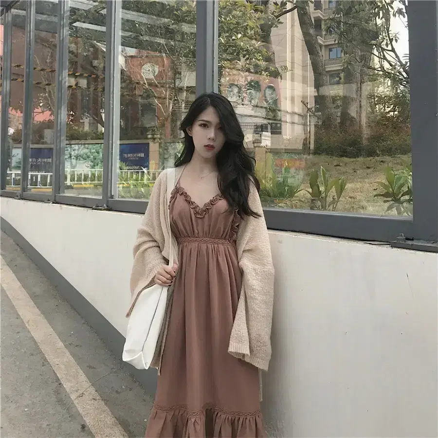 등트임 프릴 레이스 나시 원피스 ( 시스루 여름 가디건 ) 섹시 휴양지