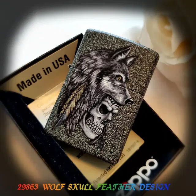 정품 29863 WOLF SKULL FEATHER 미개봉 새 지포라이터