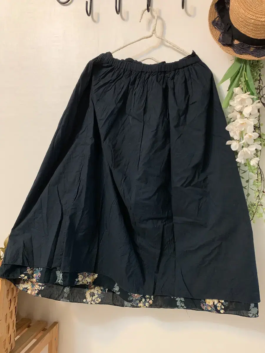 (On Sale) Japanese Vintage Black Reversible Long Skirt NOUGATINE Hippie Bohemian