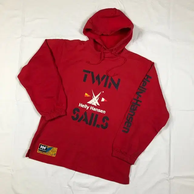 90s 헬리한센 스펠아웃 twin sails 로고 프린트 스웻후드티