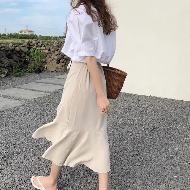 beige mermaid skirt 베이지 머메이드 스커트