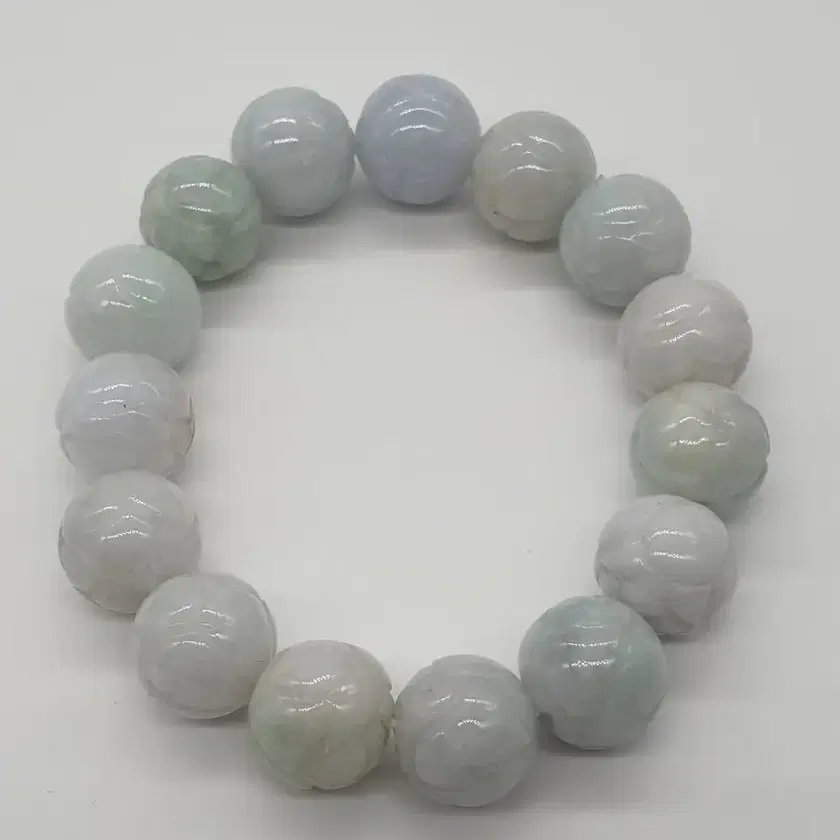 Natural Ajade Floral Jade Bead Bracelet 14mm #비취,#비취팔찌,#팔찌,#미얀마,#천연비취 ...