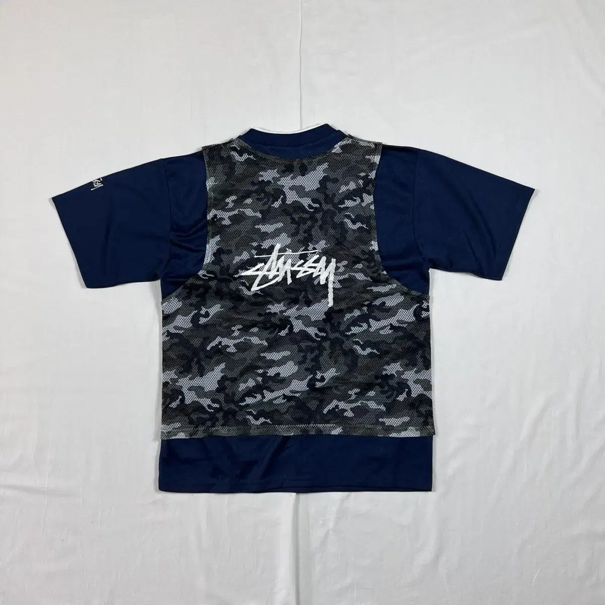 80s 스투시 stussy 빅로고 메쉬 카모 레이어드 반팔 저지