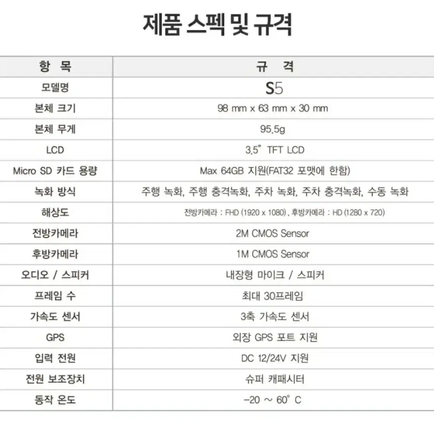 미개봉새제품 스마트카로 S5 32G 2채널 블랙박스