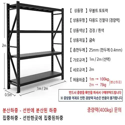 (무료배송) 무볼트 경량 철제선반 조립식 앵글 다용도실 창고 매장 선반