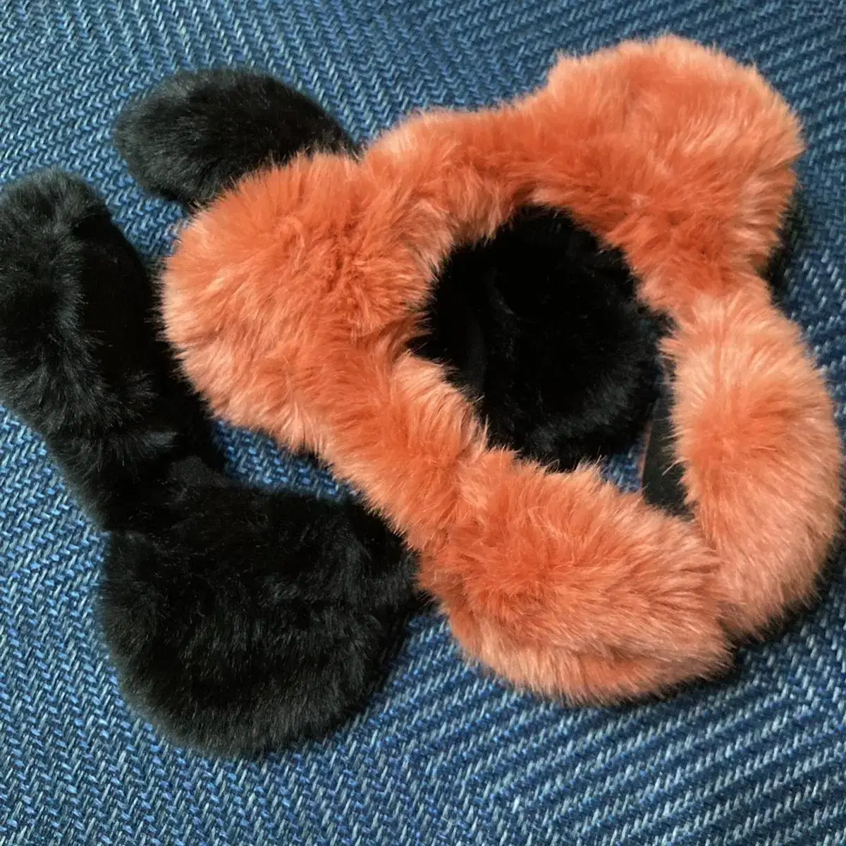 RIVER ISLAND Bunny Ears Bear Fur Earmuffs Orange Black