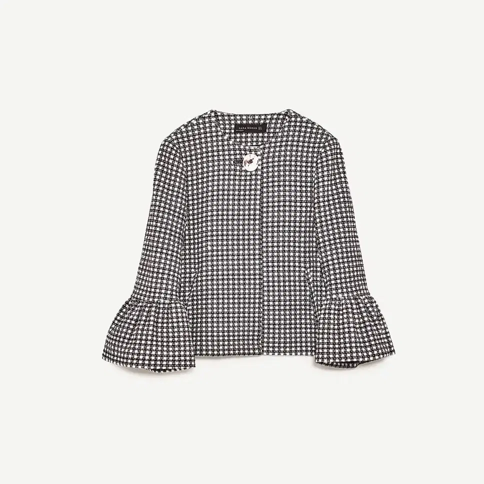 ZARA 자라 깅엄 체크 트위드자켓 S