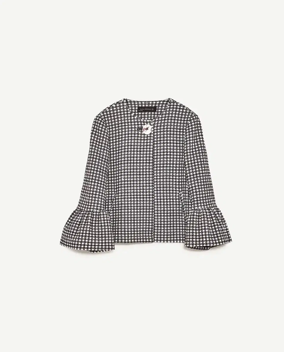 ZARA 자라 깅엄 체크 트위드자켓 S