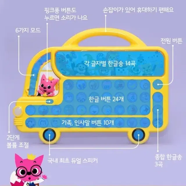 핑크퐁 한글버스 사운드북 동요모음 장난감