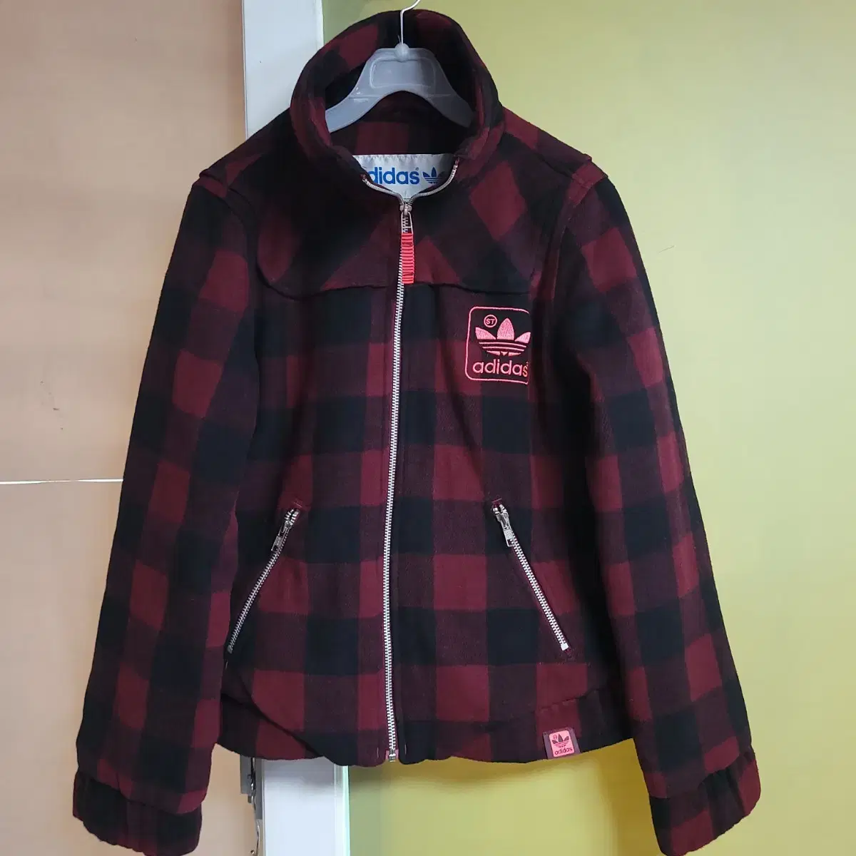 Adidas Crop Tartan Check Woolen Jumper Jacket