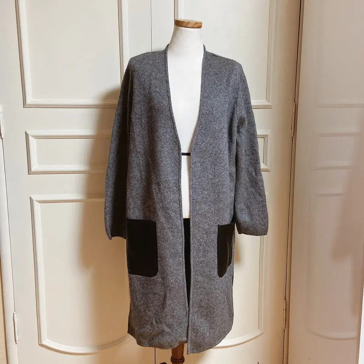 New Arrivals Long V-neck Women's Cardigan Moangora Blend Gray Gray